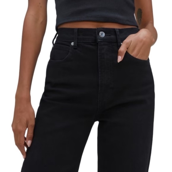 NEW EVERLANE Way-High Jean High-Rise Straight Frayed Hem Coal Black Size 28 Long - Picture 4 of 12